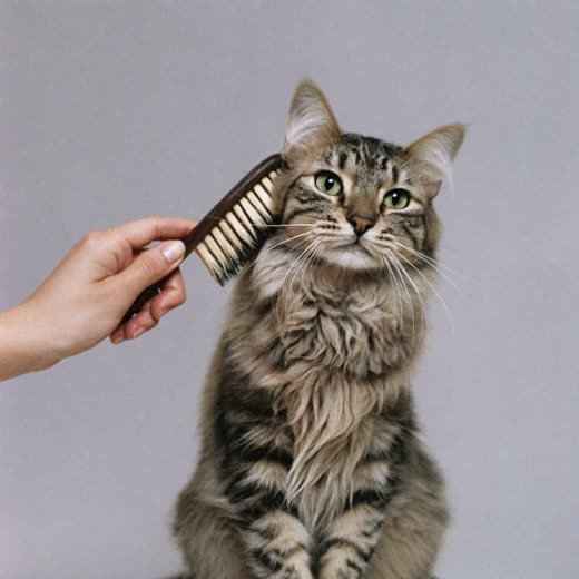 Long-haired cat being brushed out
